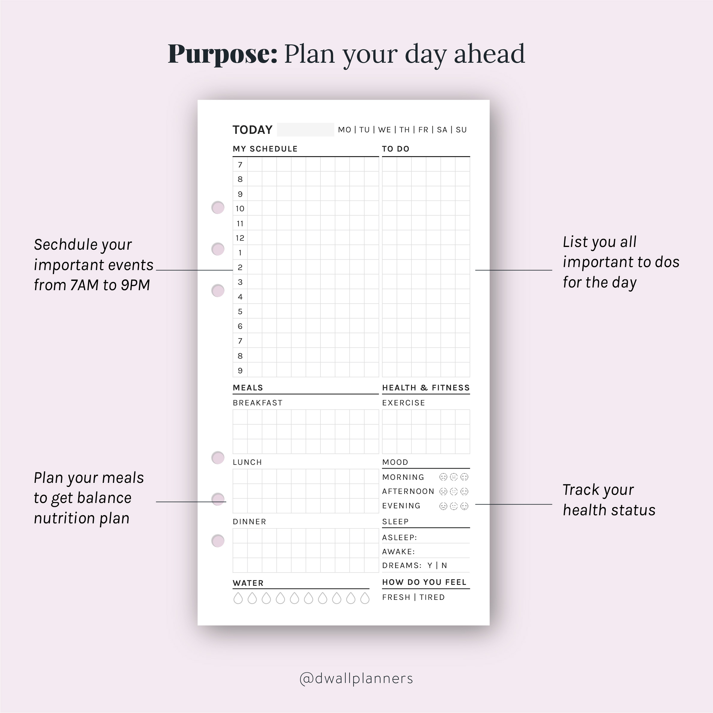 Daily Planner Printable Insert Personal Size