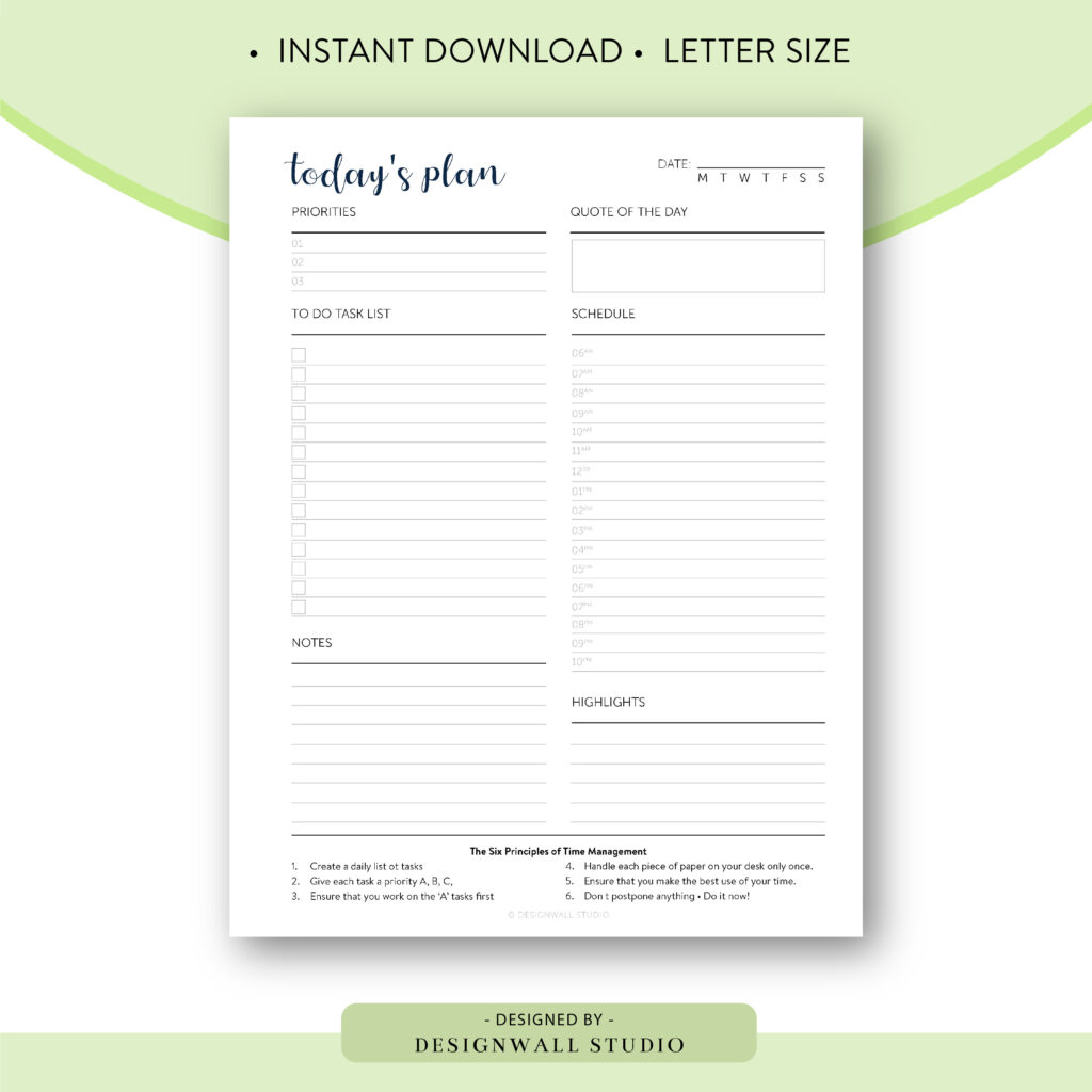 daily planner printable one page daily planner printable daily planner 