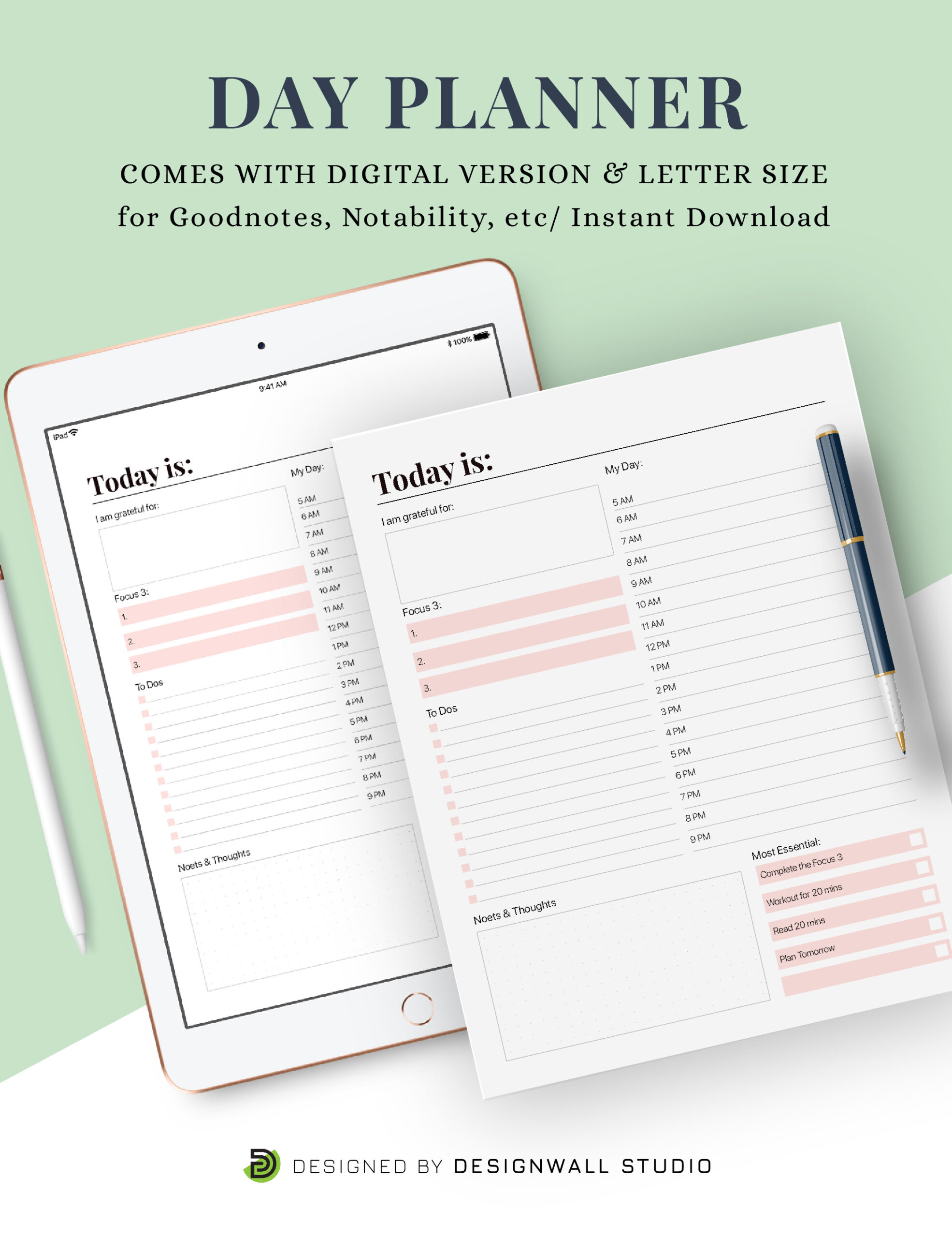  Day Planner  Digital Printable Designwall Studio