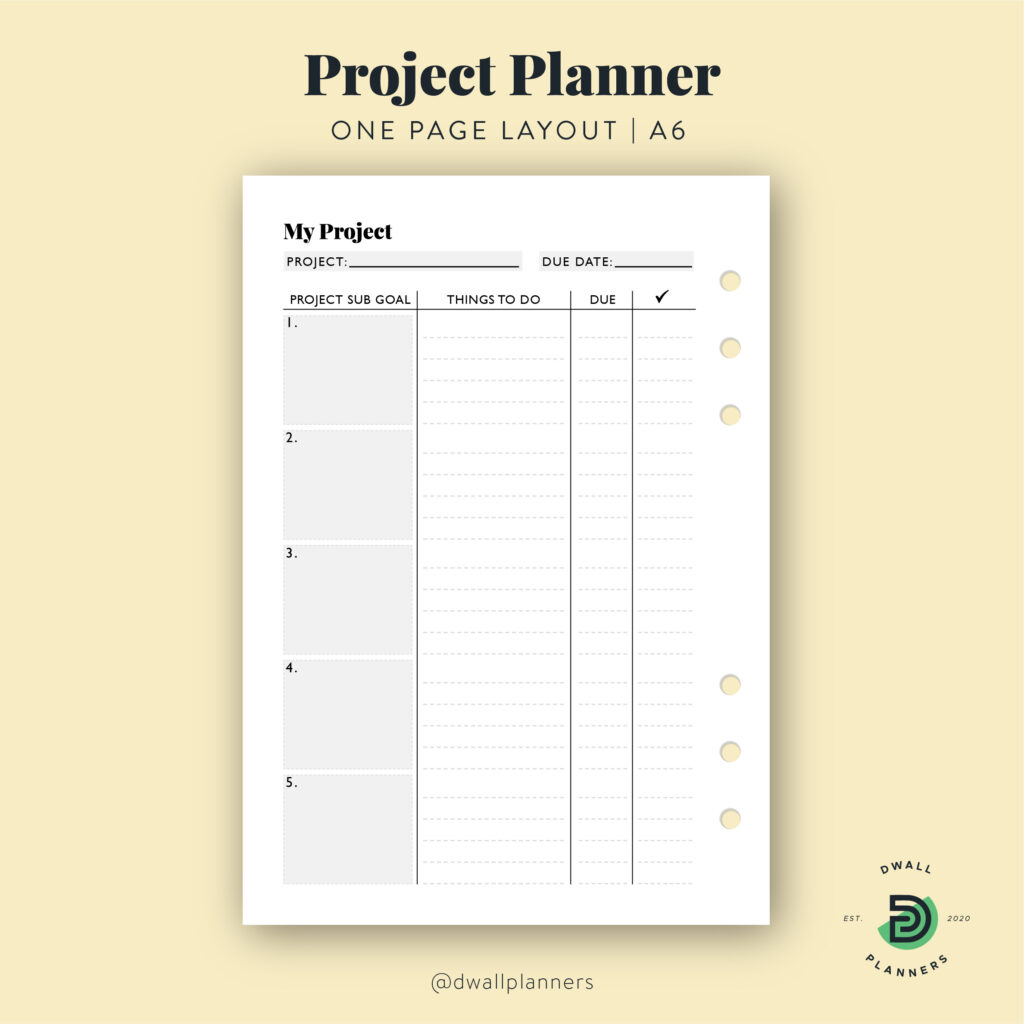 Project Planner Printable Insert