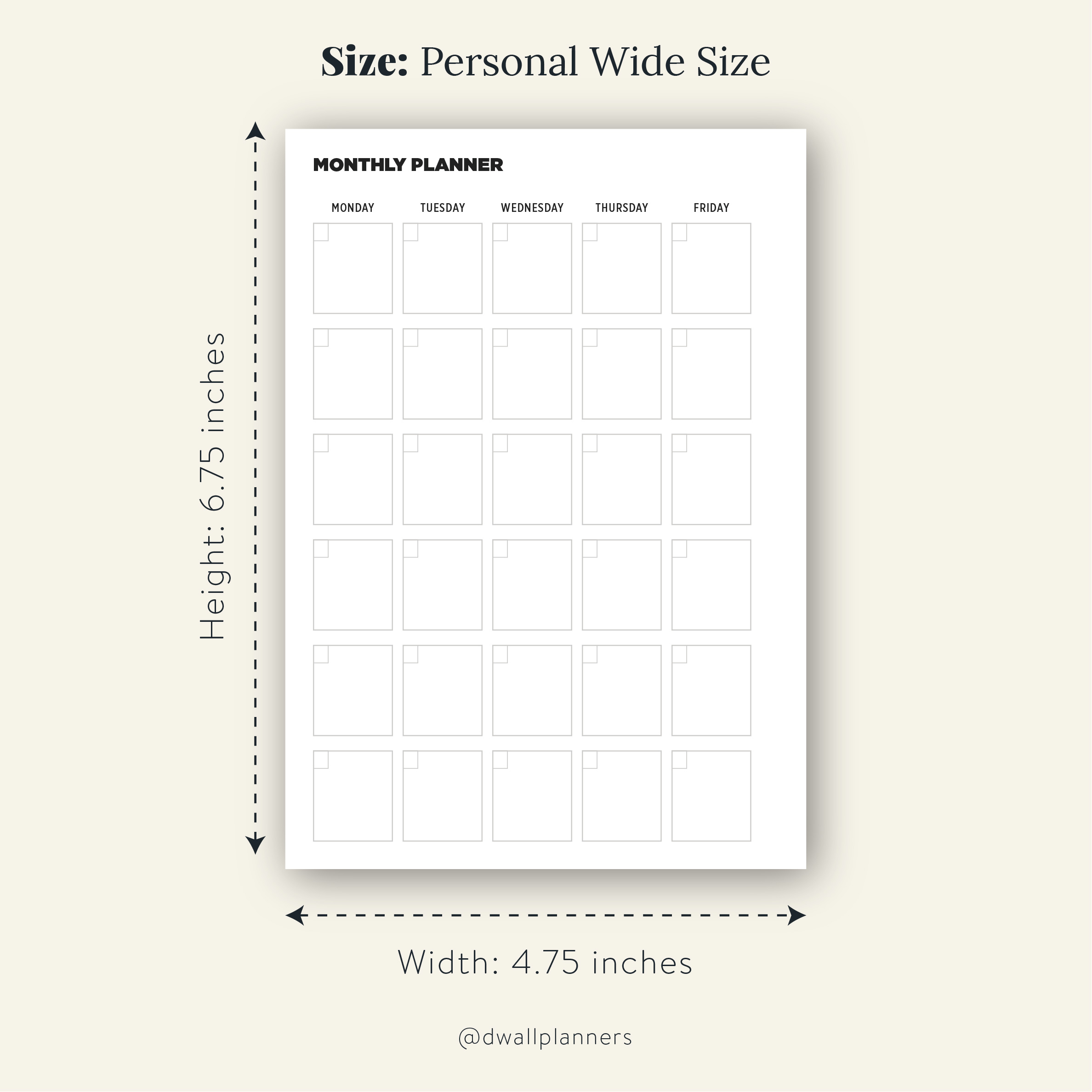 Monthly Planner Printable Insert Personal Wide