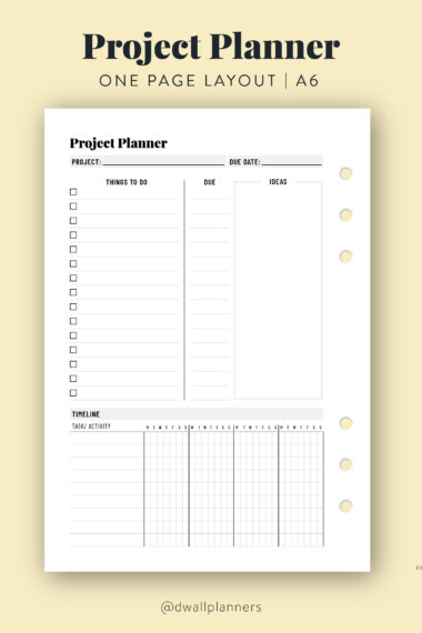 Project Planner Printable Insert, A6 Project Planner, Printable Insert, A6 Printable, Printable Project Planner Template, todo Inserts