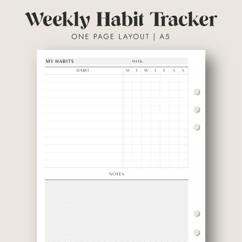 Weekly Habit Tracker Printable Insert in A5 size