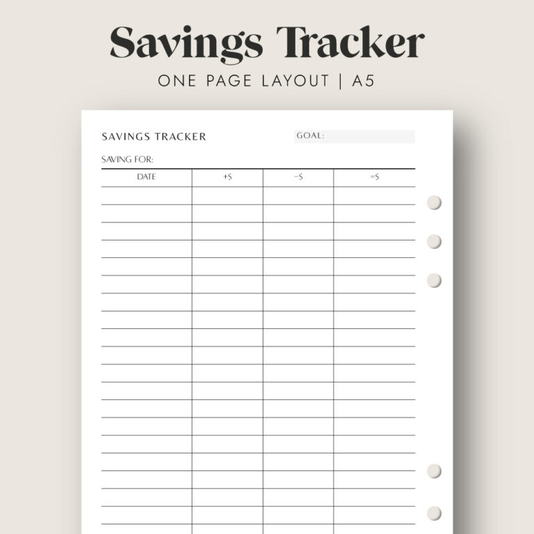 Savings Tracker Printable Insert in A5 size