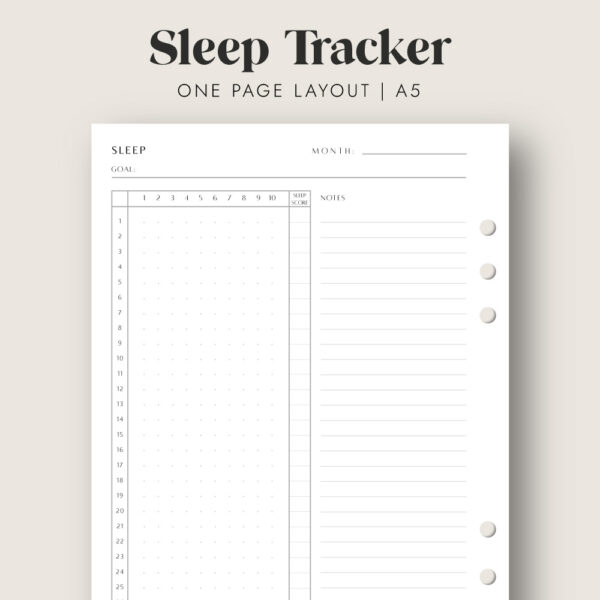 Sleep Tracker Printable Insert in A5 size | One Page Layout