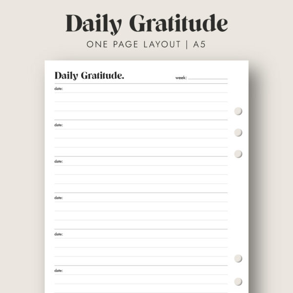 Daily Gratitude Printable Insert (A5) – Free Download | One Page Layout