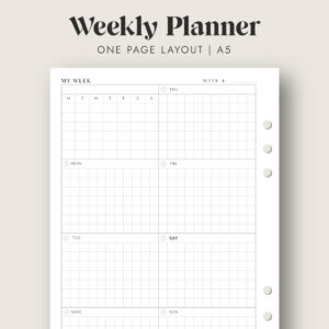 Weekly Planner Printable Insert in A5 size | One Page Vertical Layout