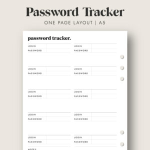 Password Tracker Printable Insert (A5) – Free Download | One Page Layout