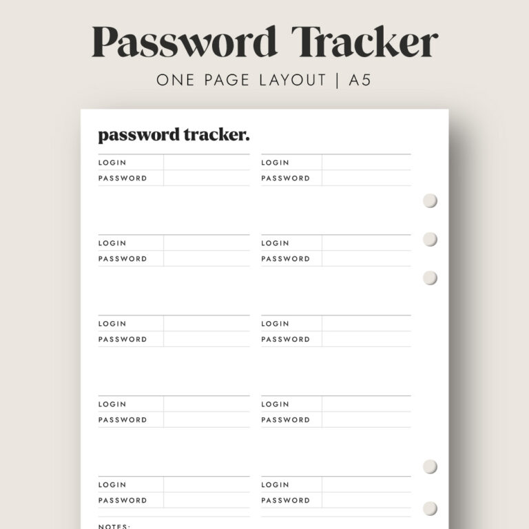 Password Tracker Printable Insert (a5) – Free Download 