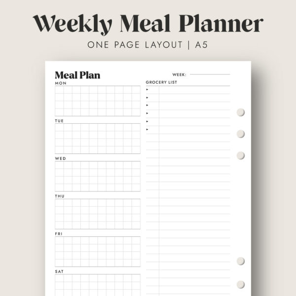 Weekly Meal Planner Printable Insert (A5) – Free Download | One Page Layout