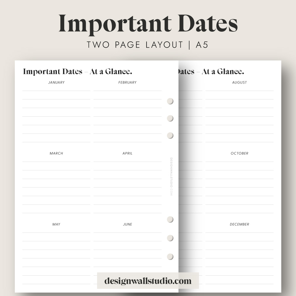 Important Dates Printable