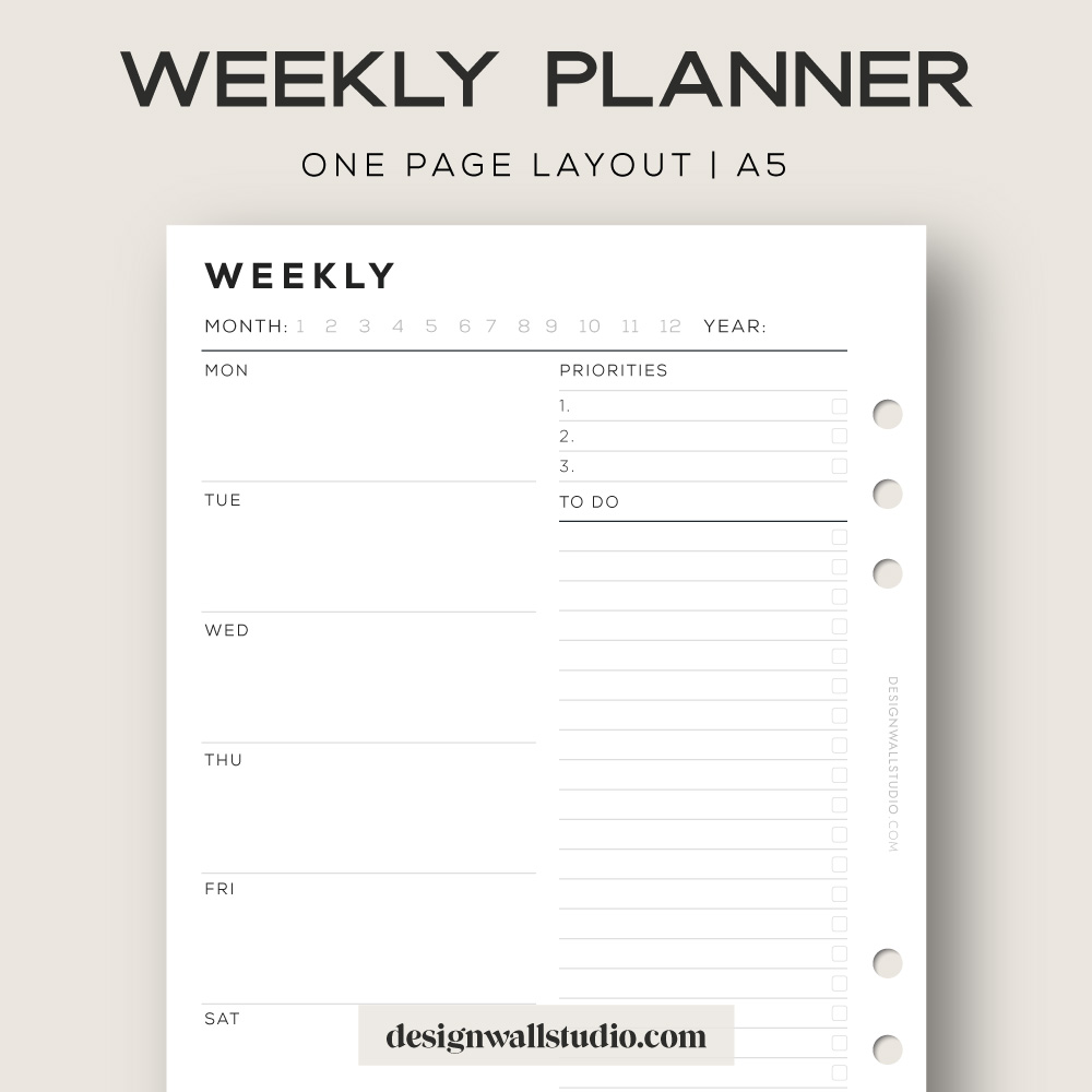 A5 Undated Weekly Planner Printable Planner Inserts Week on 