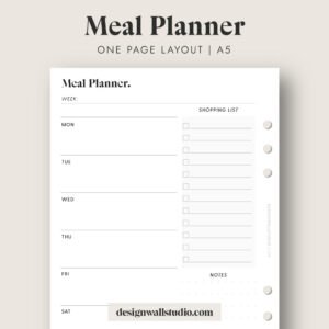 Meal Planner – Printable Insert (A5) – Free Download | One Page Layout