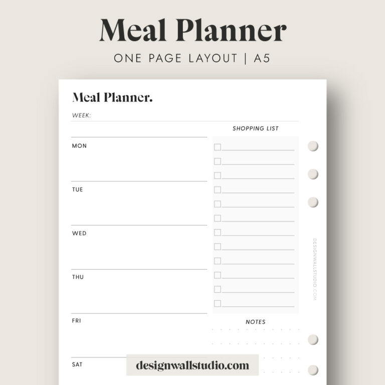 Meal Planner – Printable Insert (A5) – Free Download | One Page Layout