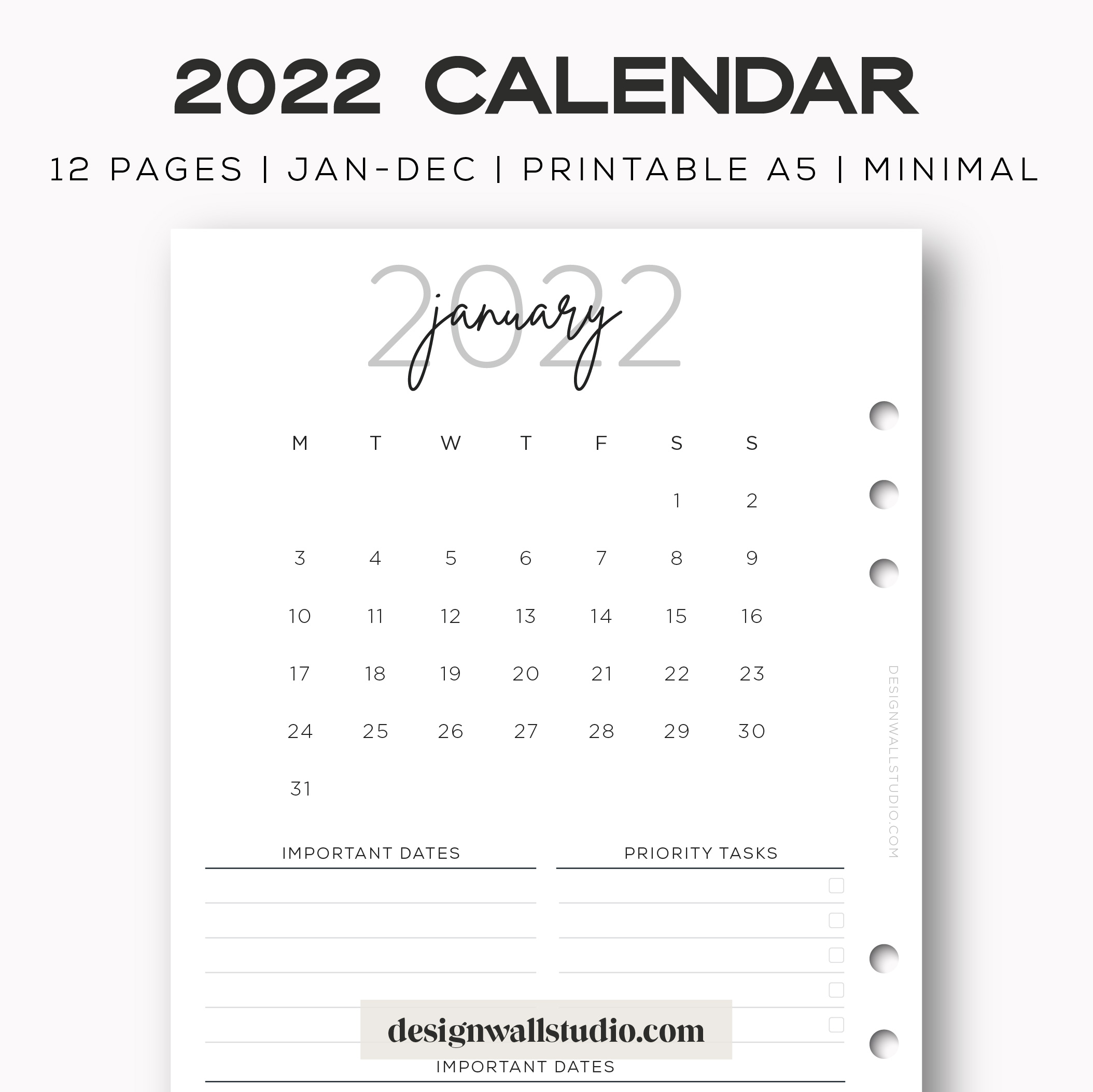 Paper Party Supplies A5 Calendar Planner Printable Digital Download 