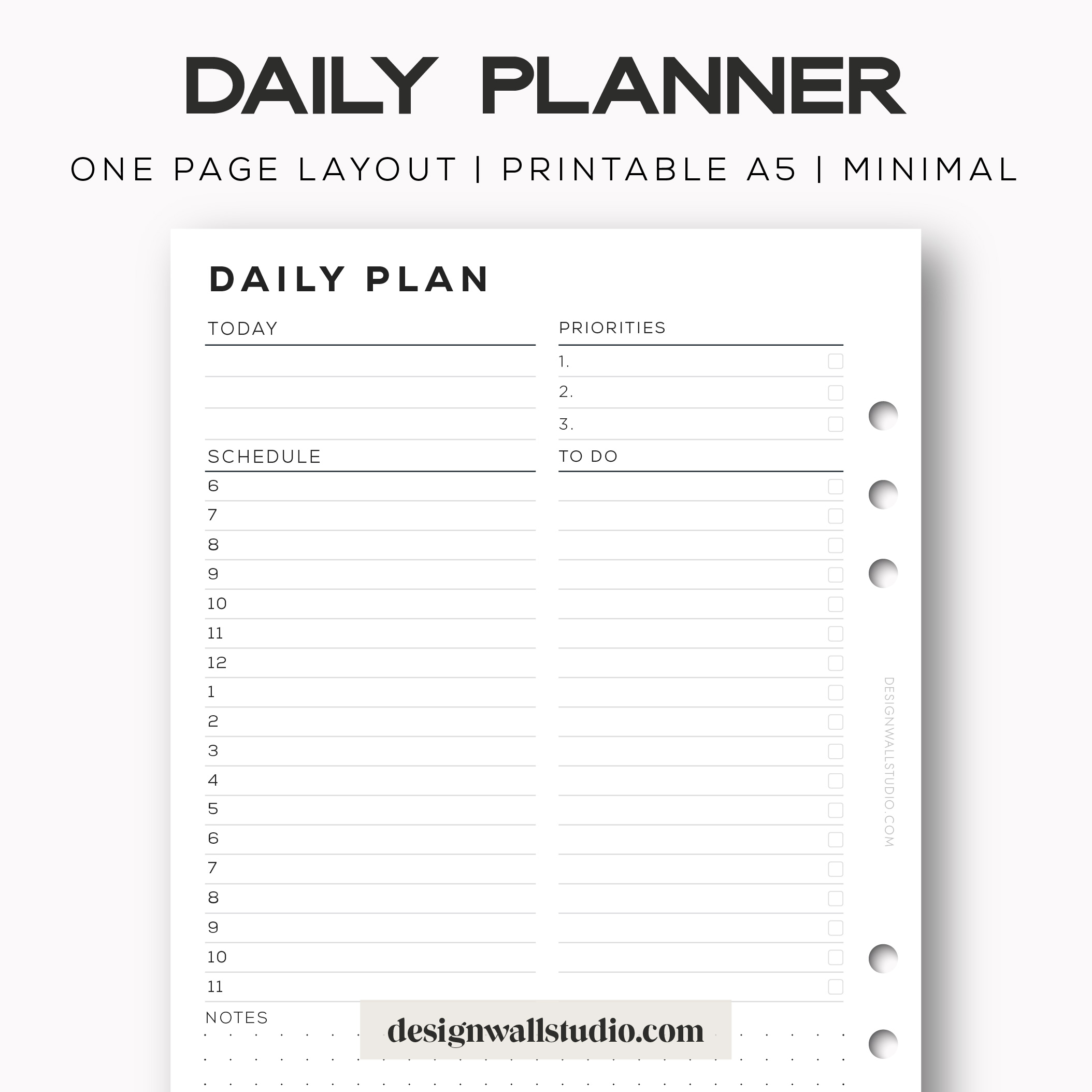 Daily Planner Printable A5 and Half Letter Size