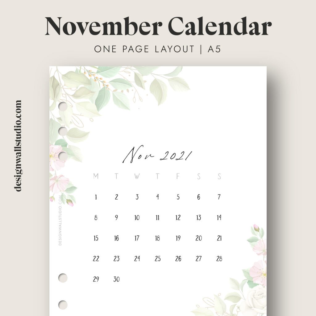 November 2021 Planner Printable Insert (A5) (Floral version) – Free ...