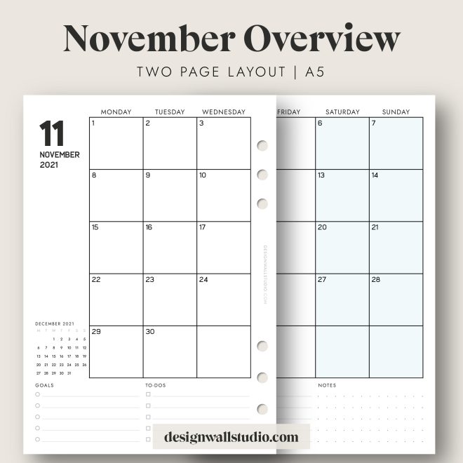 November monthly, weekly and daily planner