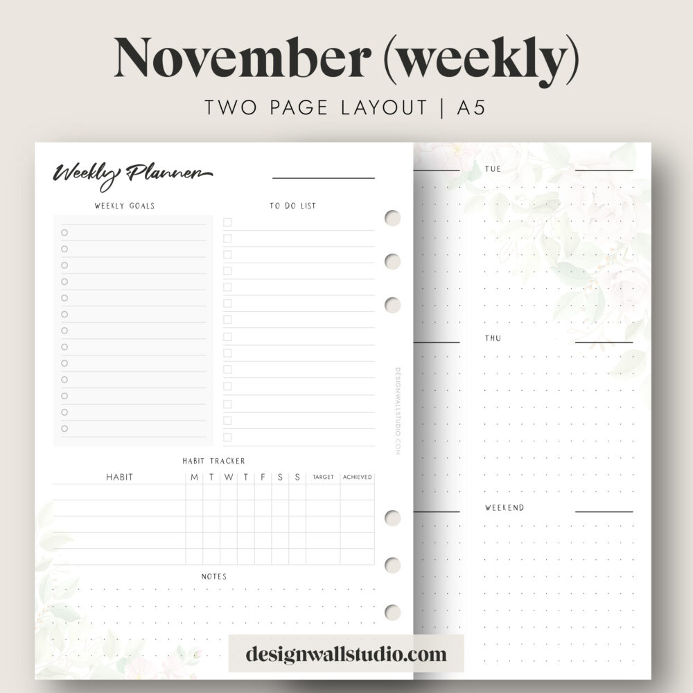 November 2021 Planner Printable Insert (A5) (Floral version) – Free ...