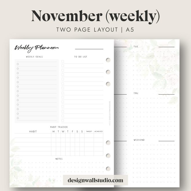 November monthly, weekly and daily planner