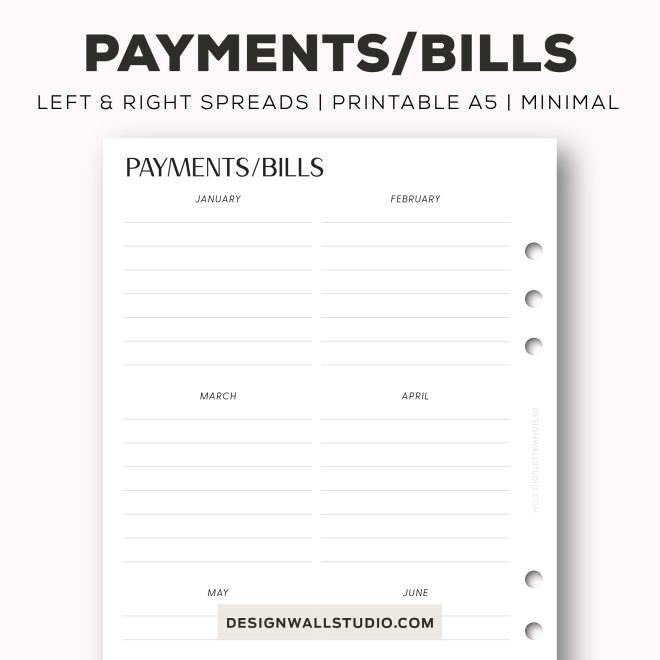a5 printable Payments/Bills