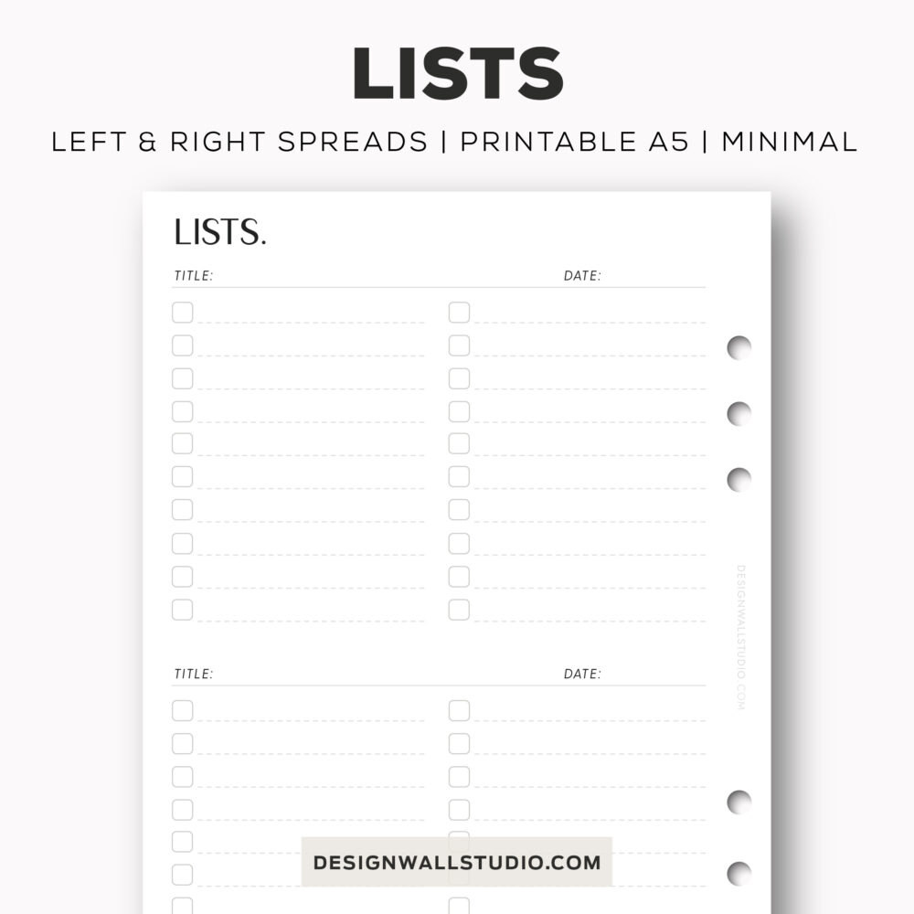 printable a5 lists