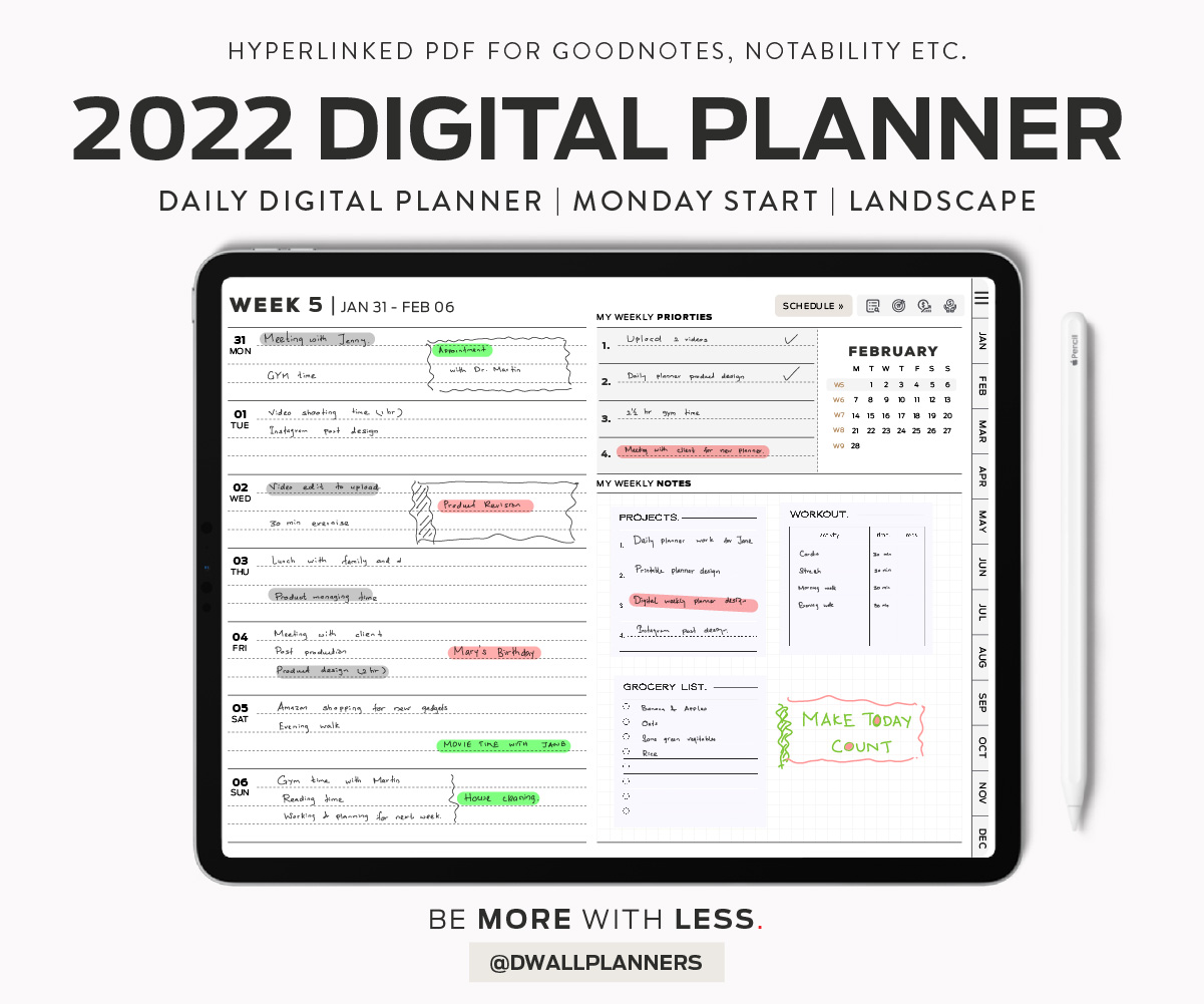 Minimalist Digital Daily Planner - January 