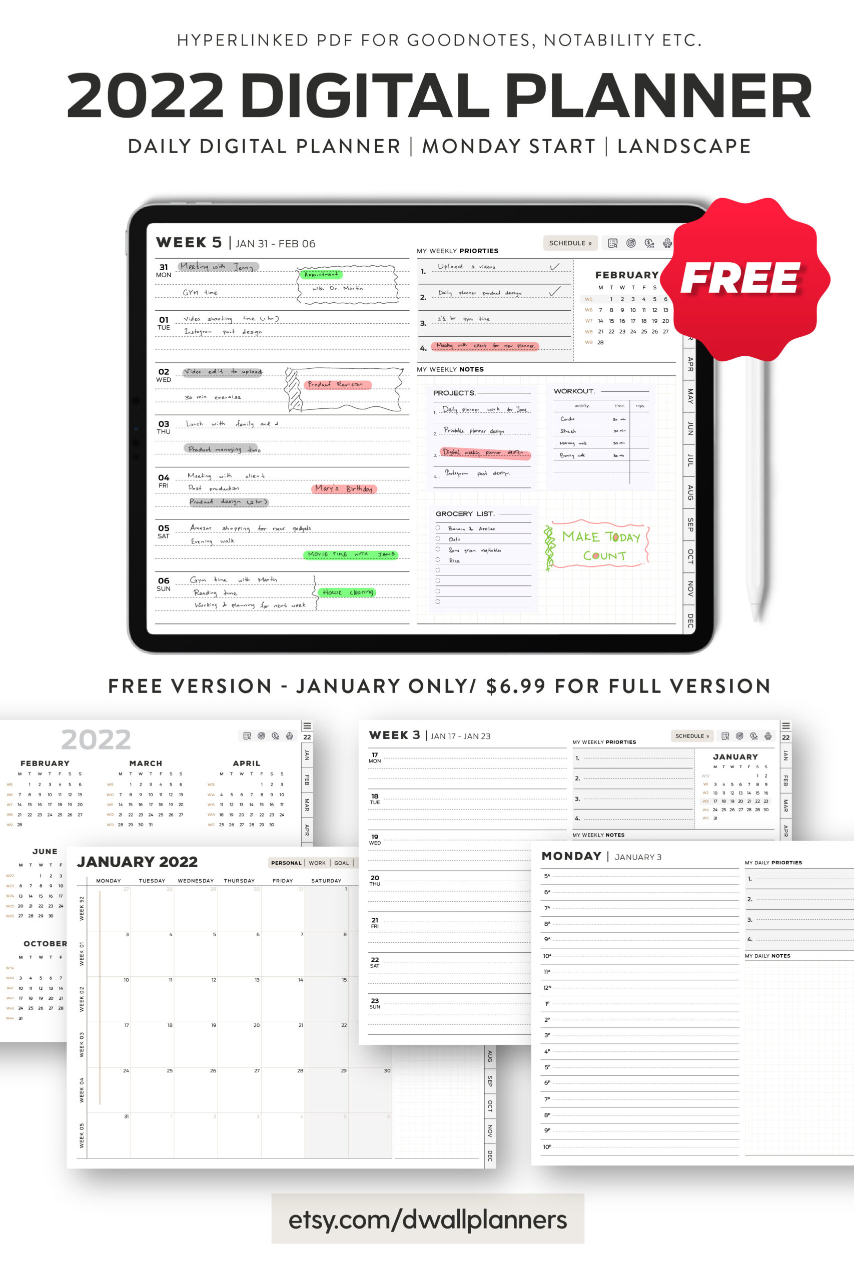 Minimalist Digital Daily Planner – January | Free Download