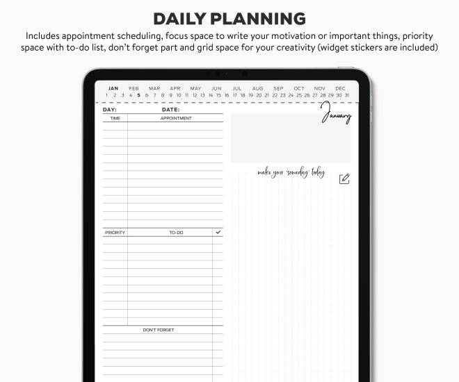 Minimalist Digital Daily Pages- January | Free Download