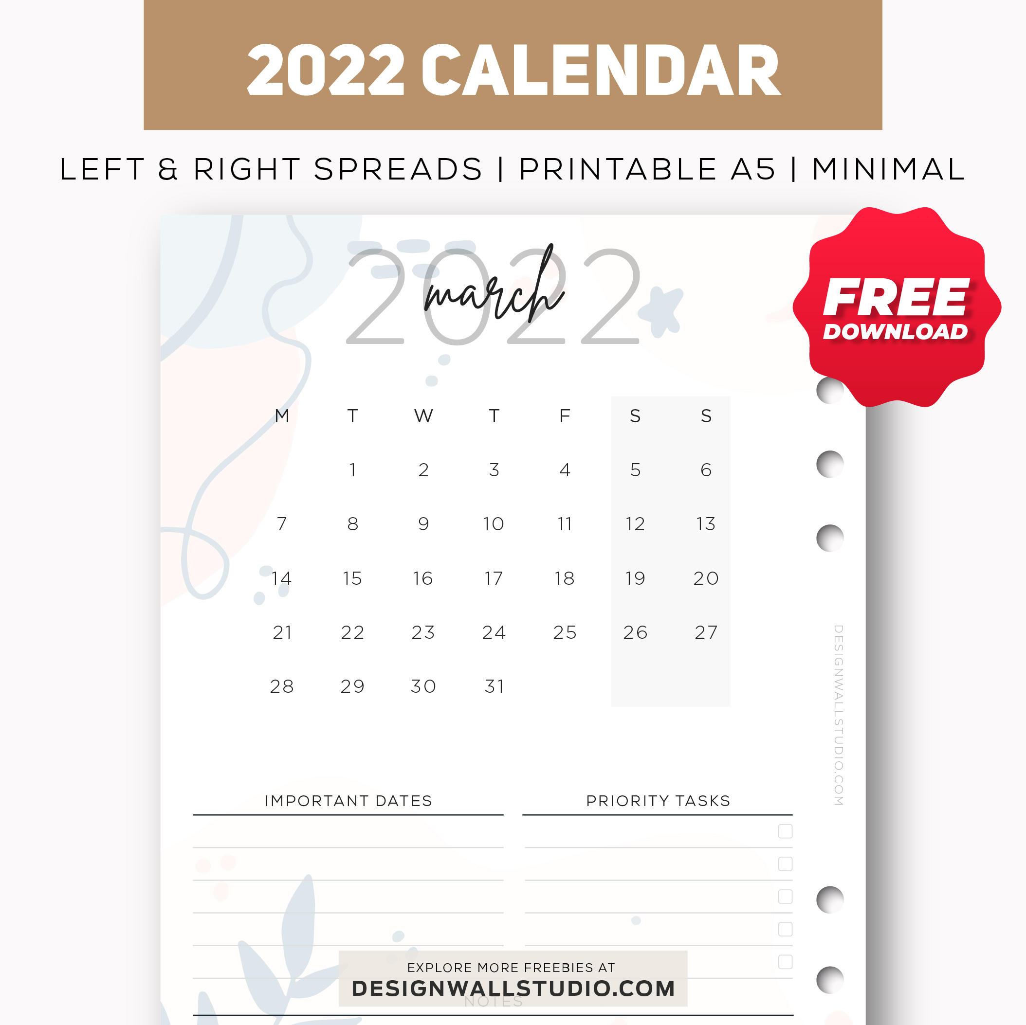 printable 2022 monthly calendar template