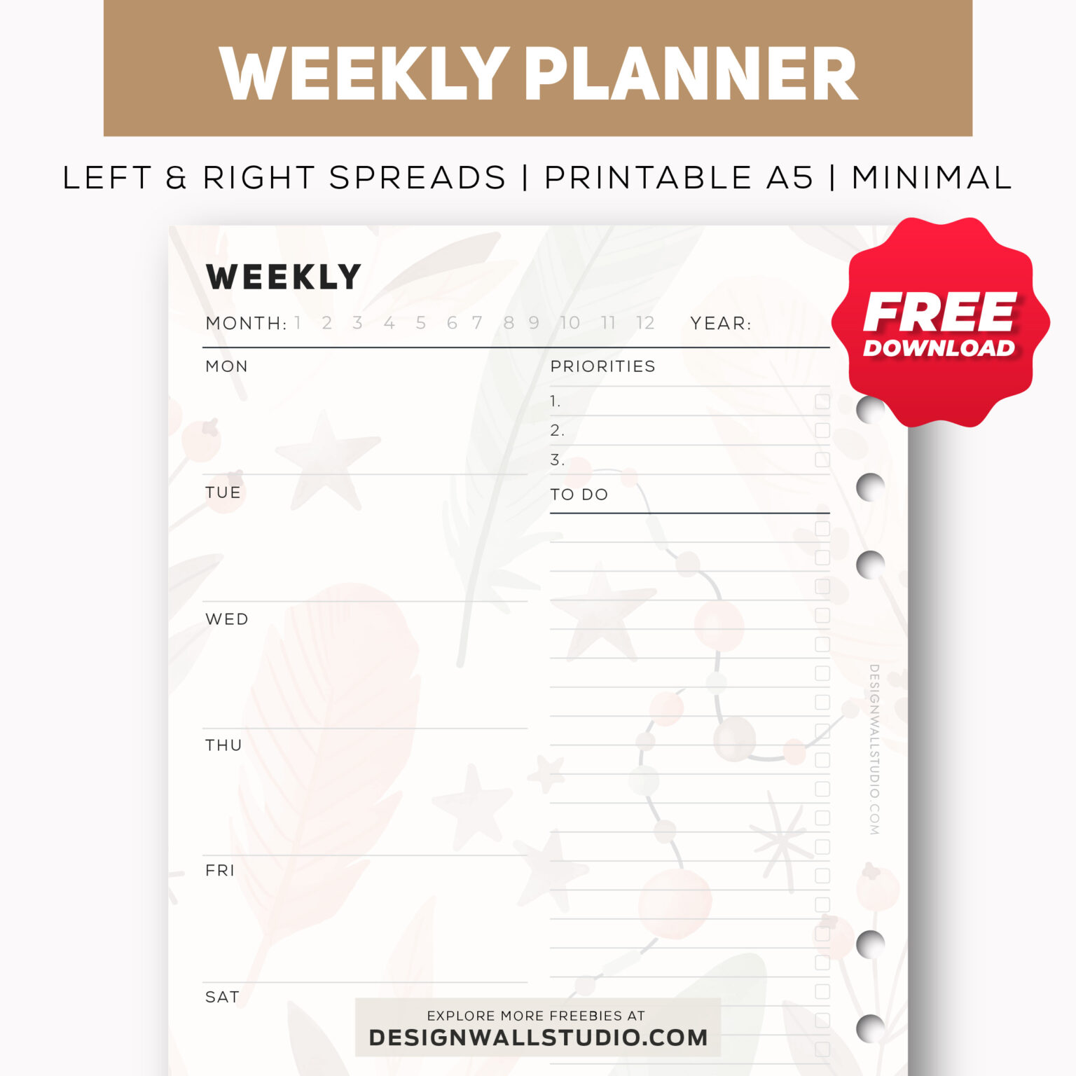 Weekly Planner Printable Insert (A5) & Goodnotes Download Free PDF