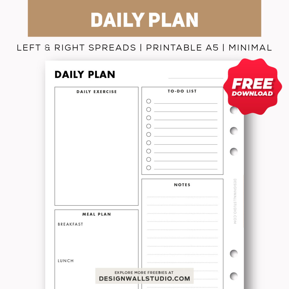 day planner printable insert daily plan