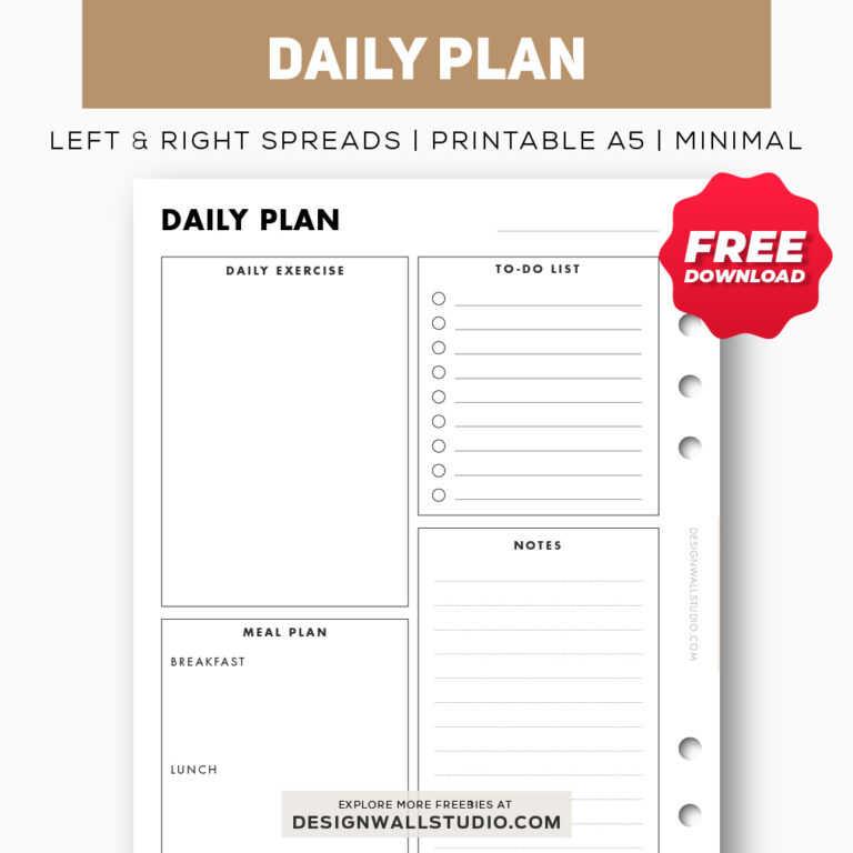 Daily Plan – Printable Insert (A5) – Free PDF Download | Two Page ...