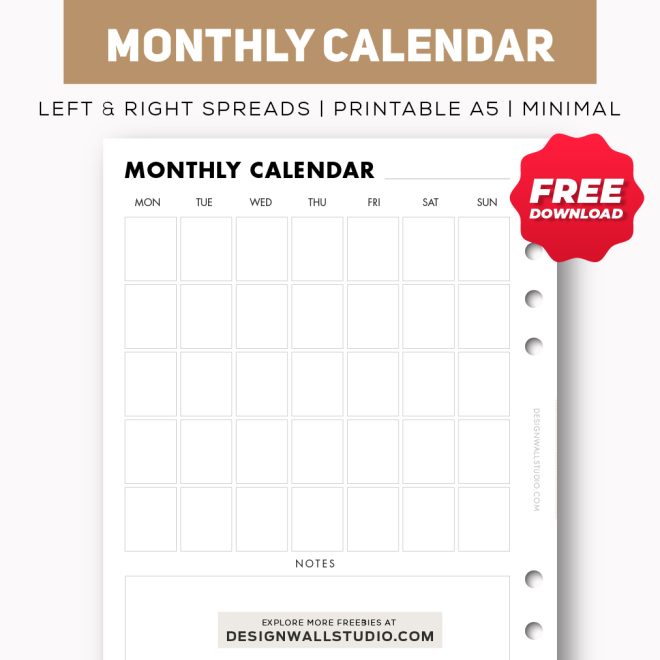 monthly calendar planner layout