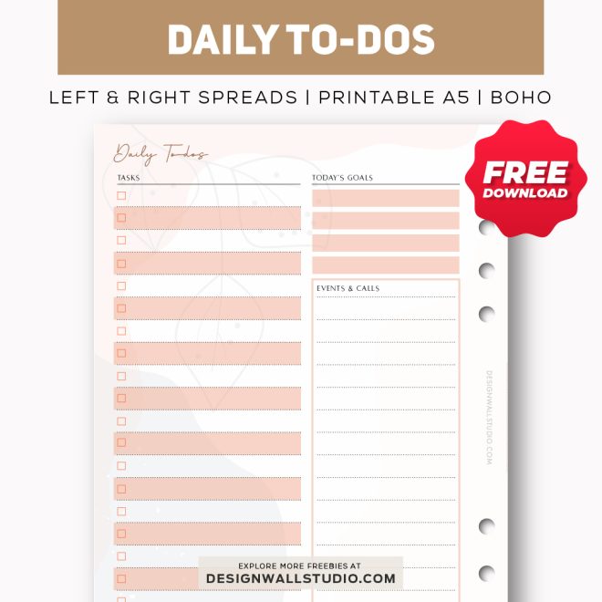 Daily To-Dos, daily planner , daily task printable