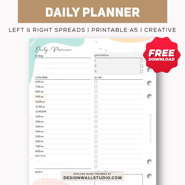 Daily Planner – Printable Insert (A5) – Free PDF Download | Two Page ...