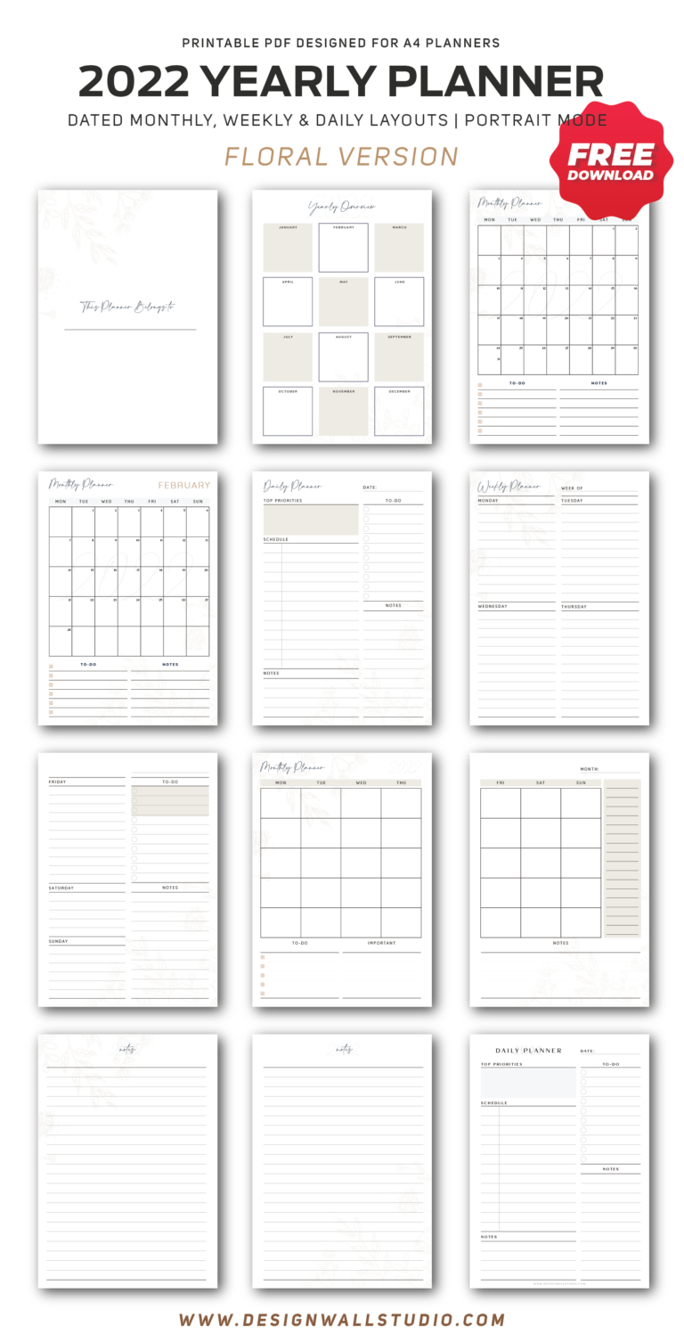 2022 Yearly Planner 12 Layouts (A4)