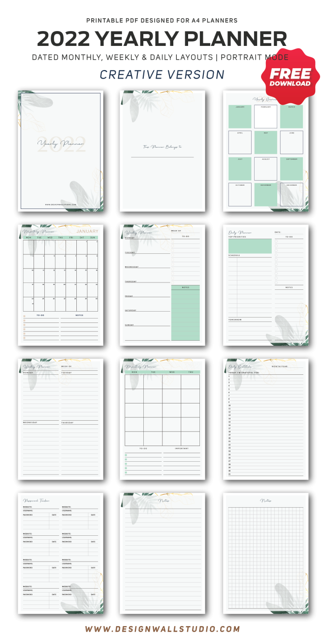 2022 Yearly Planner – 12 Layouts (A4)