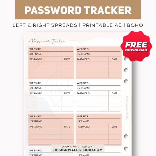 password tracker printable insert planner