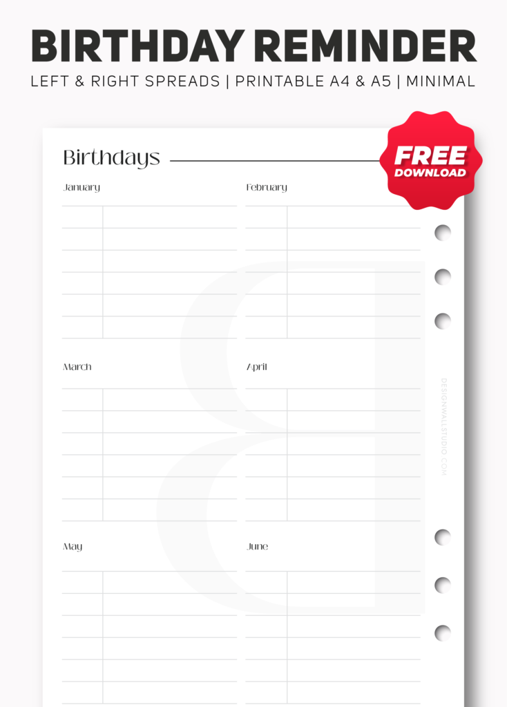 birthday reminder printable planner