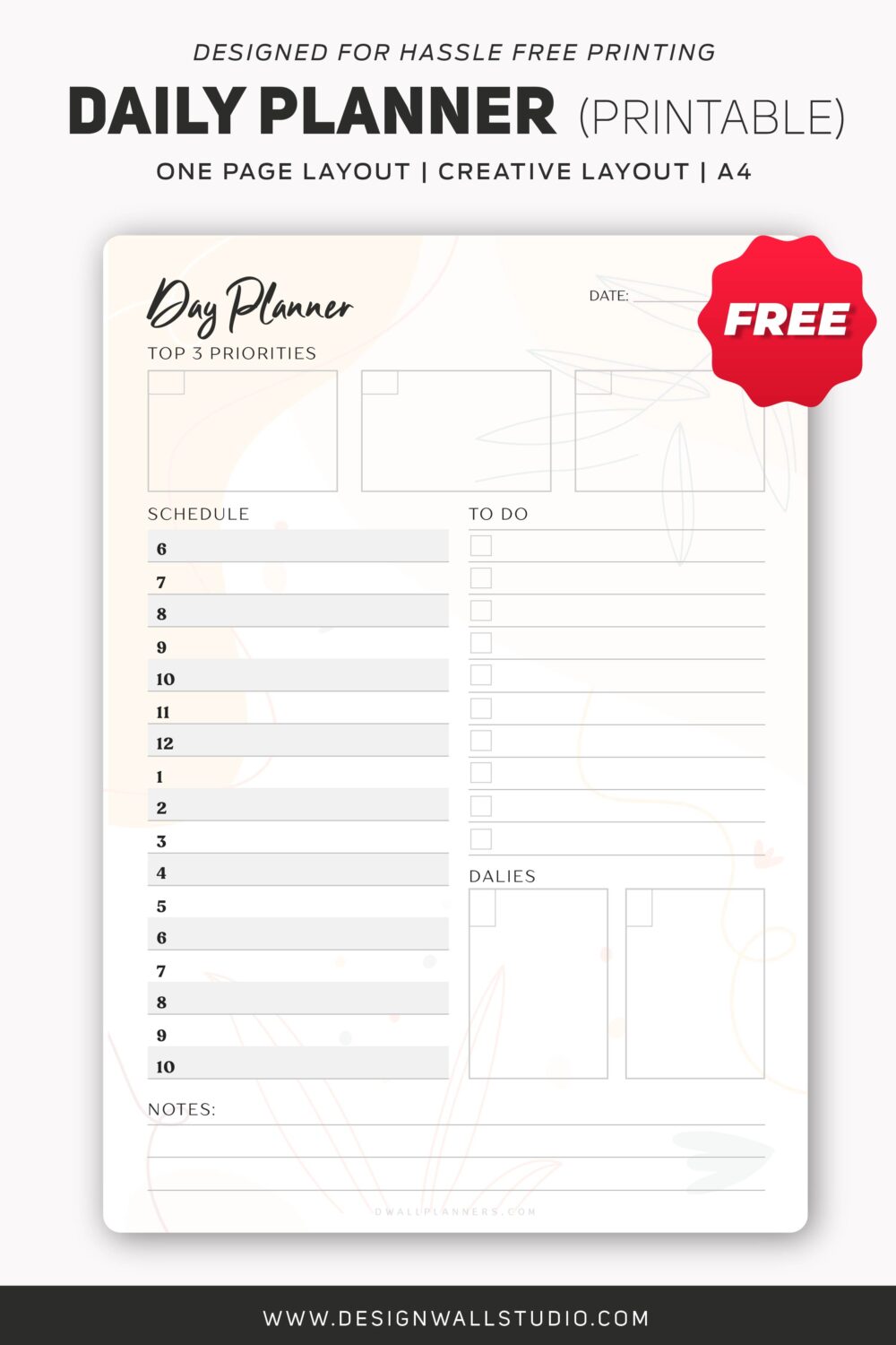 Daily Planner | Printable | A4 | Free Download - Designwall Studio