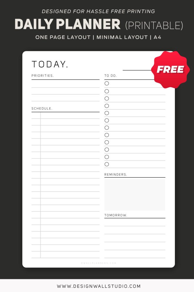 Daily Planner | Printable | A4 | Free Download