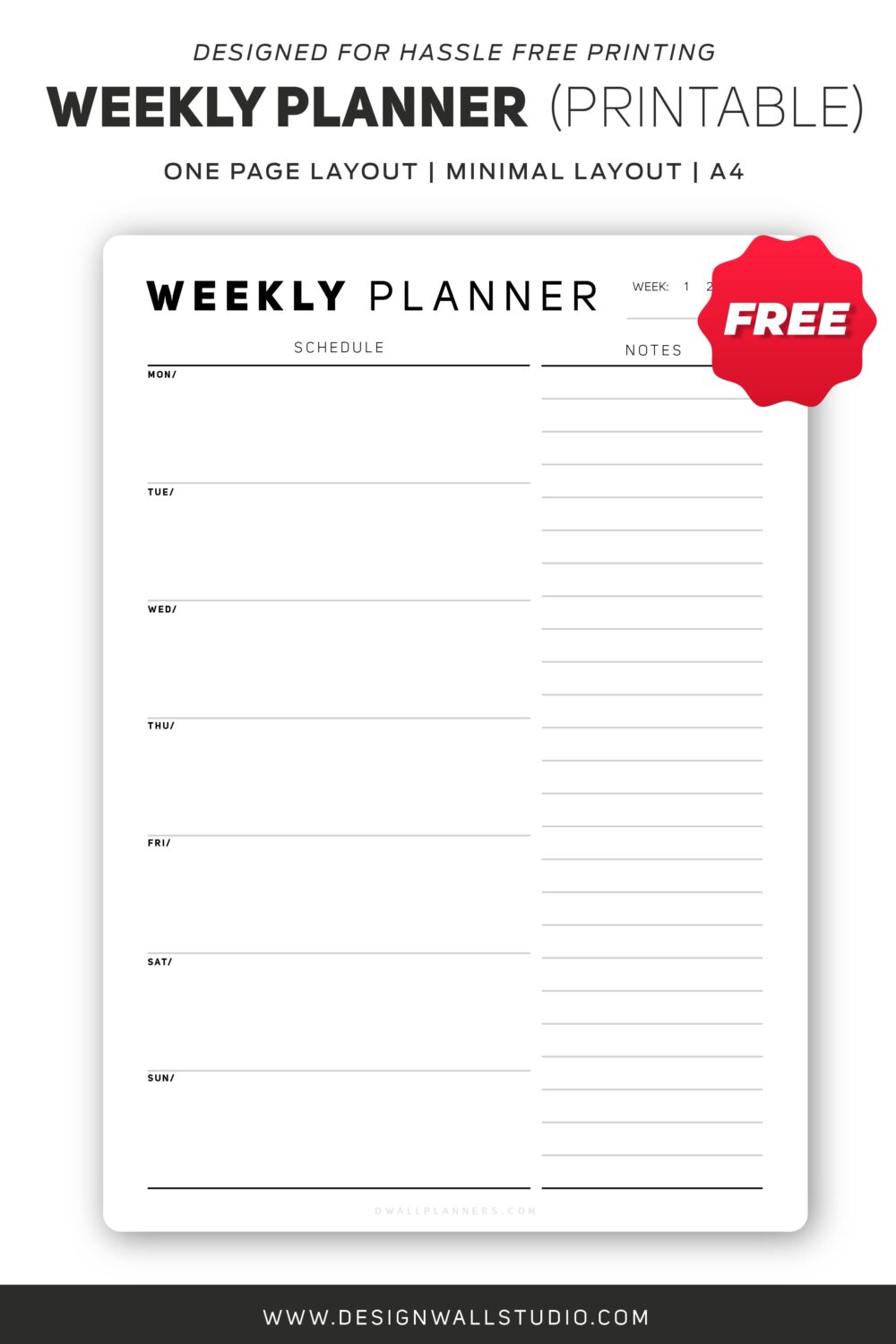 Weekly Planner| Printable | A4 | Free Download - Designwall Studio