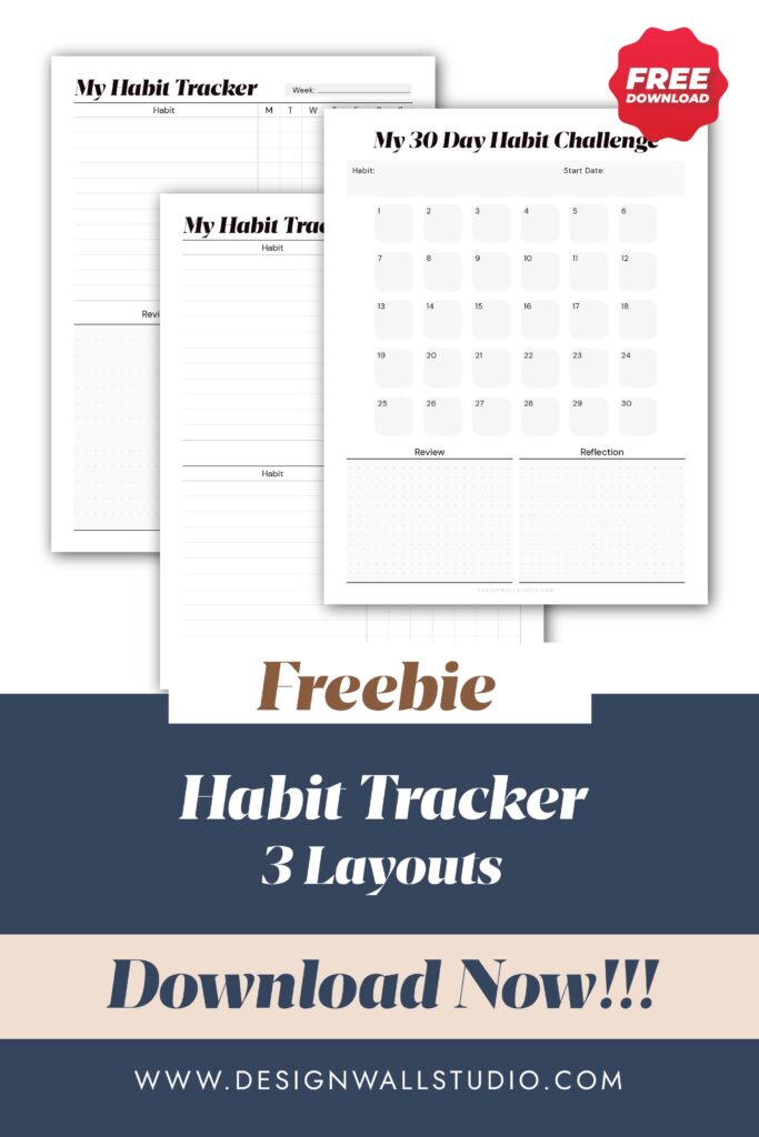 Habit Tracker, Habit Review, Habit Reflection, 30 Day Habit Challenge. 