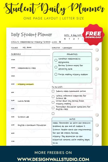 student daily planner back to school printable