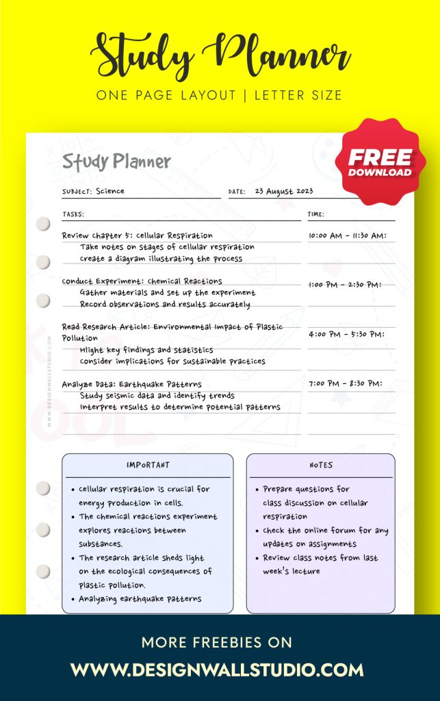 STUDY PLANNER BACK TO SCHOOL PRINTABLE