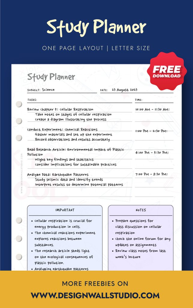 STUDY PLANNER BACK TO SCHOOL PRINTABLE