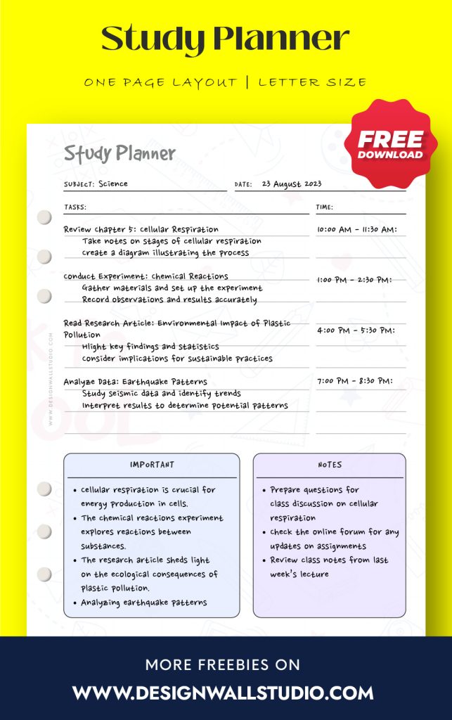 STUDY PLANNER BACK TO SCHOOL PRINTABLE