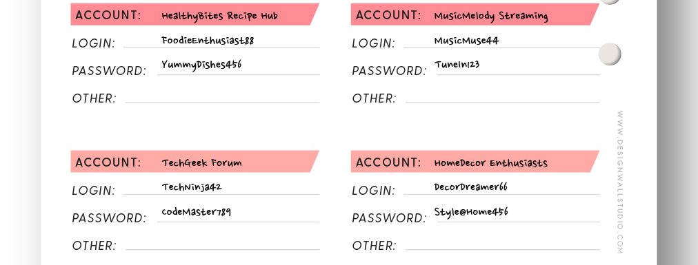 printable password tracker