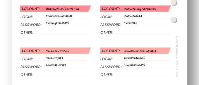 printable password tracker